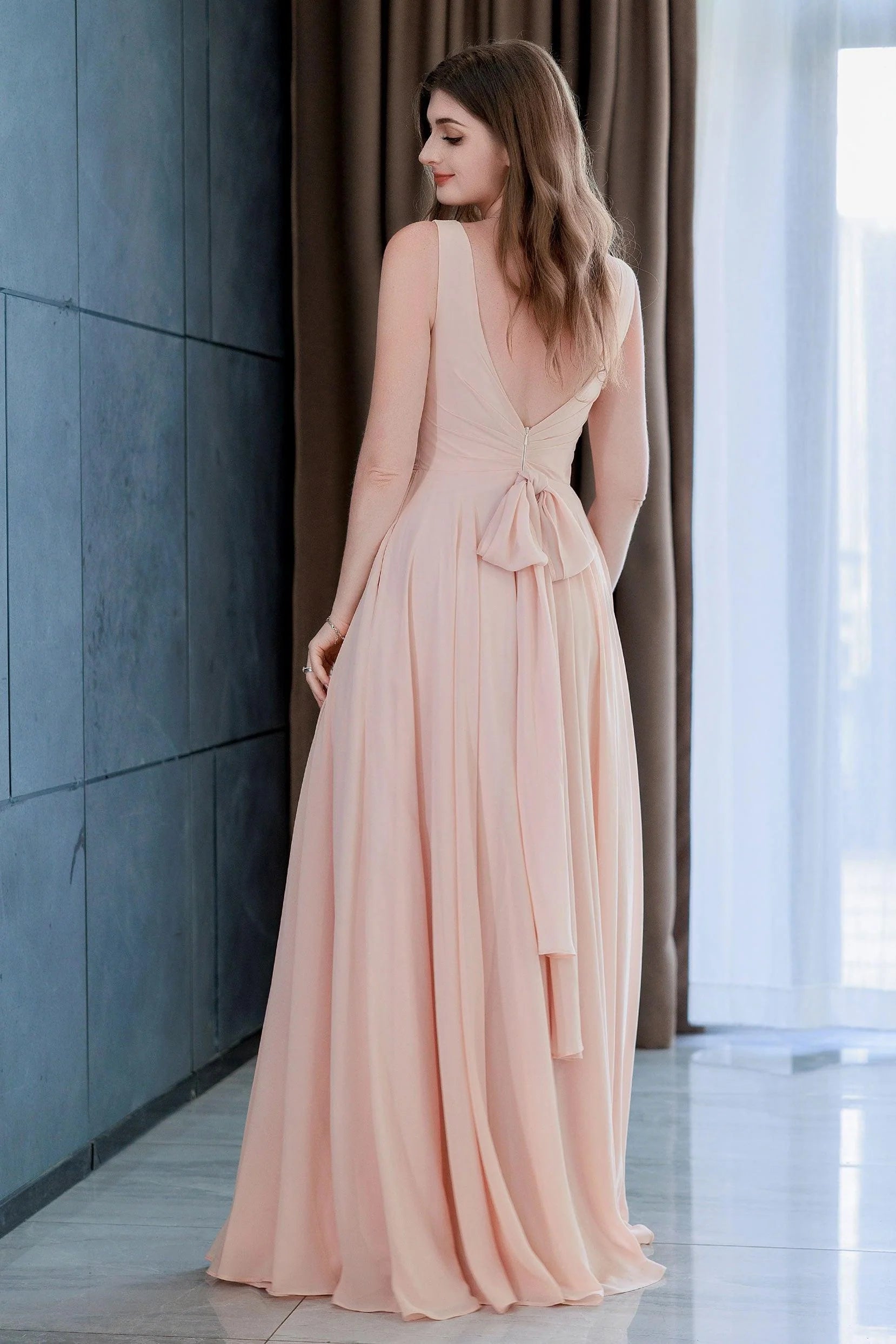 sachin and babi light blue dress Off-The-Shoulder A-Line Chiffon Bridesmaid Dress Floor-Length Wedding Guest Dress main image 1
