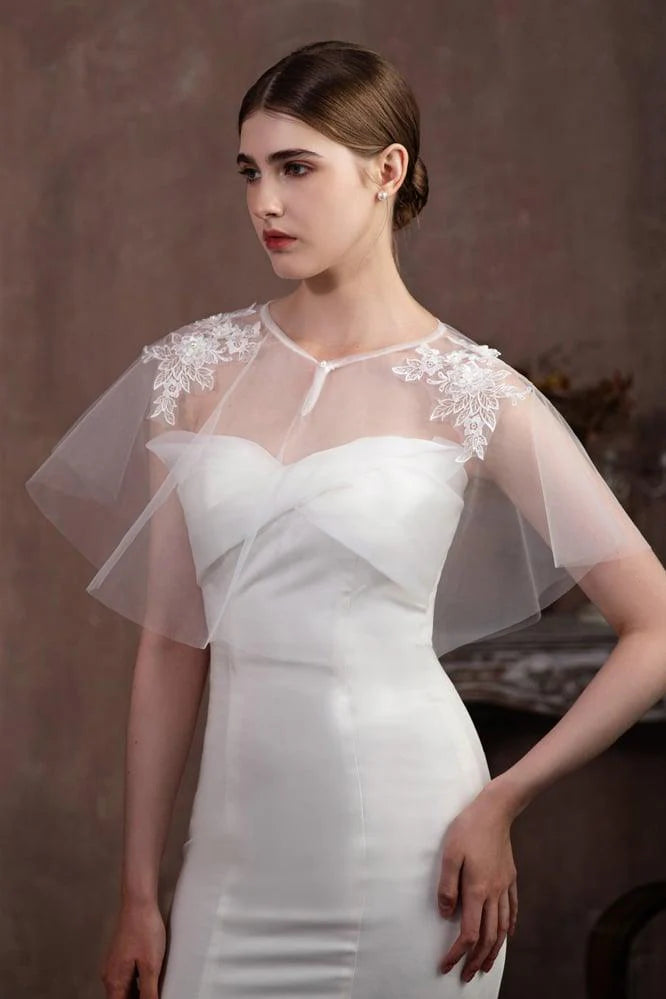 Tulle Shawl with Appliques Lace Beading